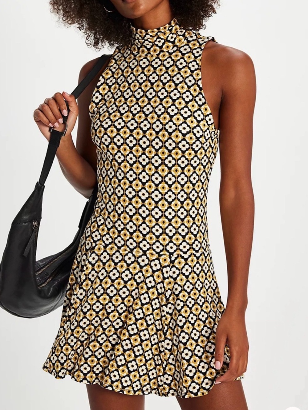 Free People Check It Mini Dress Black Floral Open Back S NWT